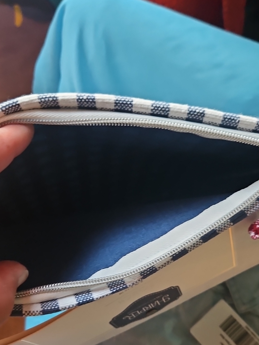 Harper Navy and White Gingham Zip Pouch - Picture 4 of 5